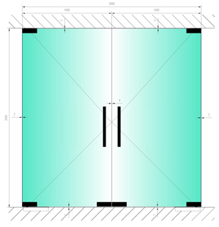 Стеклянная маятниковая дверь Тип 4